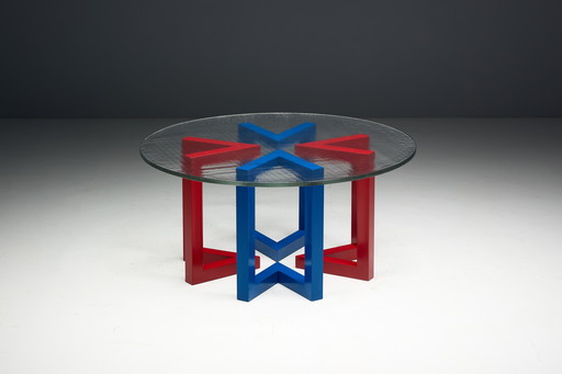 Postmodern Dining Table with Hand-Blown Glass Top, Italy, 1980s