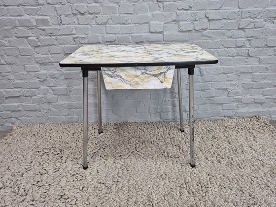 Image 1 of Vintage Design Kitchen Table with Marble-Effect Formica Top and Drawer – The Netherlands, 1950s