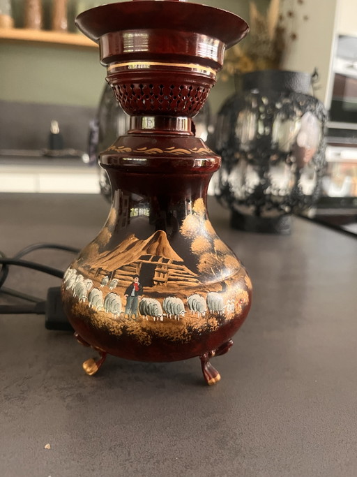 Vintage Pewter Table Lamp Rio Tiel / Metawa – Hand-painted 70s