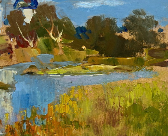Image 1 of Original Oil Painting Summer Church Landscape Golden domes of the church