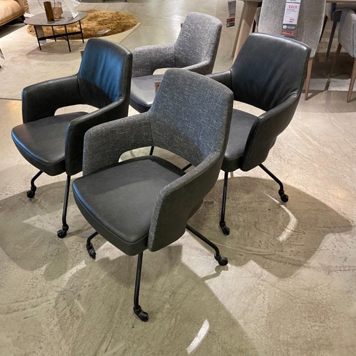 4x DUTCHZ 2206 - Leder en Stof Antraciet - Met wieltjes – House Of Dutchz, eetkamerstoelen, Textile, Lambskin