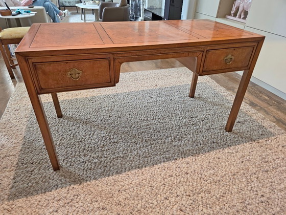 Art Deco bureau in wortelhout, teak kleur met bijhorende stoel. – Wood, Brass (photo 3 of 12)