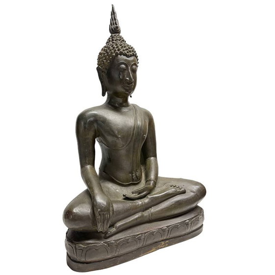 Antiguo Buda Sukhothai de Bronce Tailandés del Siglo XIX – Fundición Pesada Premium (47.5 cm / 12.6 kg) (photo 2 of 11)