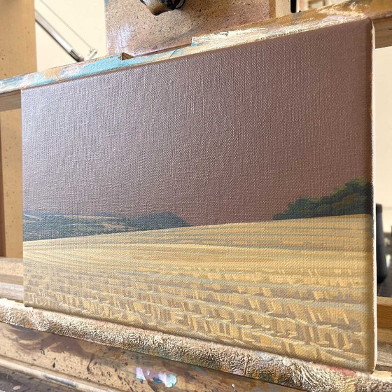 Image 1 of Dipinto unico, campo di stoppie, pezzo unico dipinto a mano, 30 x 20 cm, pittura acrilica su tela