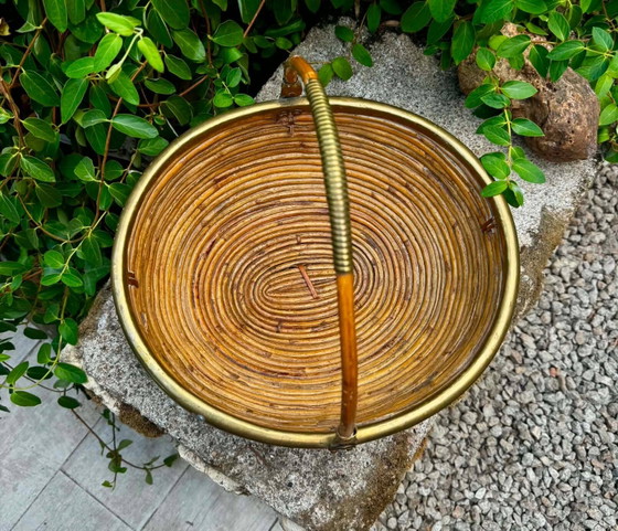 Grande cesto in rattan ottone Gabriella Crespi anni '60 – Oggetti decorativi, Wicker, Italian Design (photo 2 of 7)