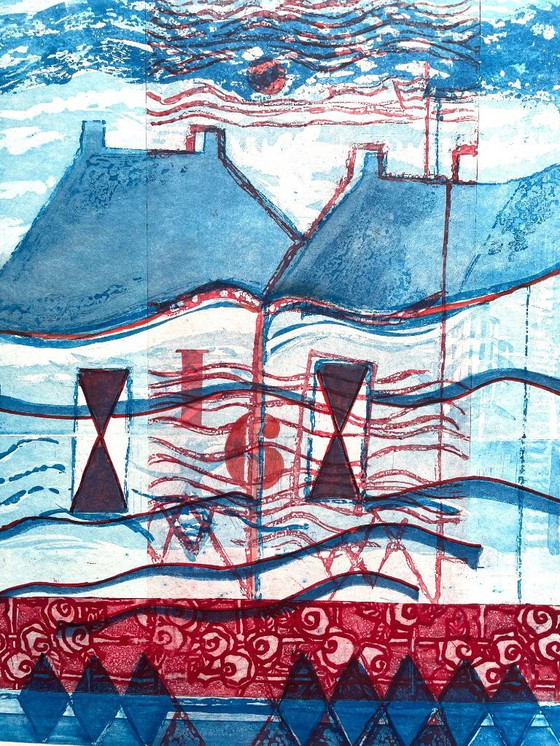 Image 1 of Case sull'acqua. Acquaforte a colori: Margo Ellen.