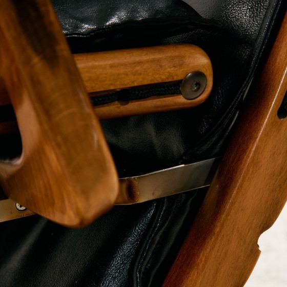 Image 1 of MK11199 Poltrona in faggio con rivestimento in pelle