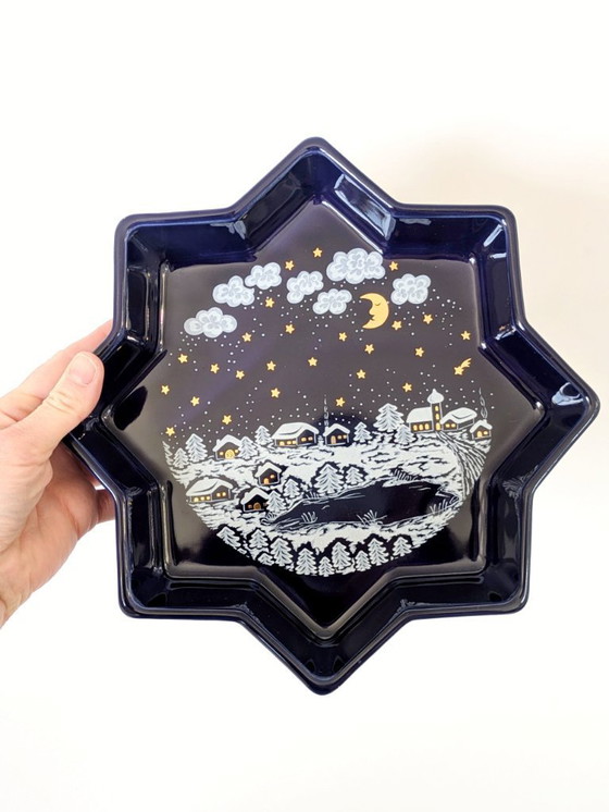 Image 1 of Waechtersbach kerstbord jaren 80 | Stervormig kobaltblauw porselein | West-Duitsland