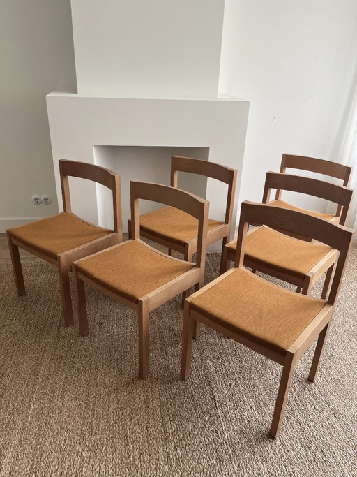Gerard Geytenbeek voor AZS, set van 6 eikenhouten eetkamerstoelen, jaren 60, gesigneerd
