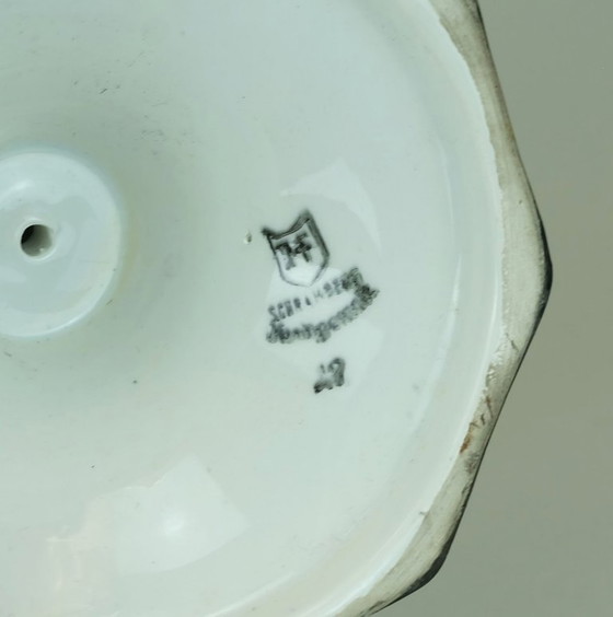 Image 1 of Coupe octogonale Art déco, coupe sur pied, Schramberg Majolika, décor peint à la main des années 1920