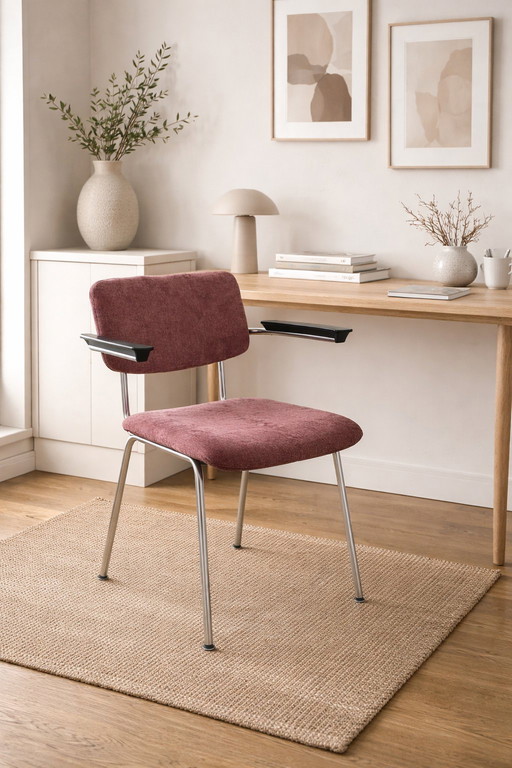 Sedia vintage con struttura tubolare - rivestita - stile Gispen - melanzana