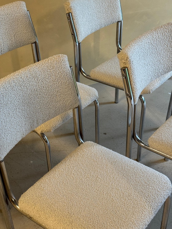 Image 1 of Juego de 6 sillas de comedor cromadas y bouclé