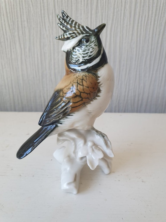 Image 1 of Uccellino in porcellana di Karl Ens – cincia dal ciuffo – dipinto a mano