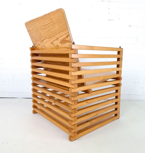 Image 1 of Vintage slat armchair 70s/80s wood constructivist