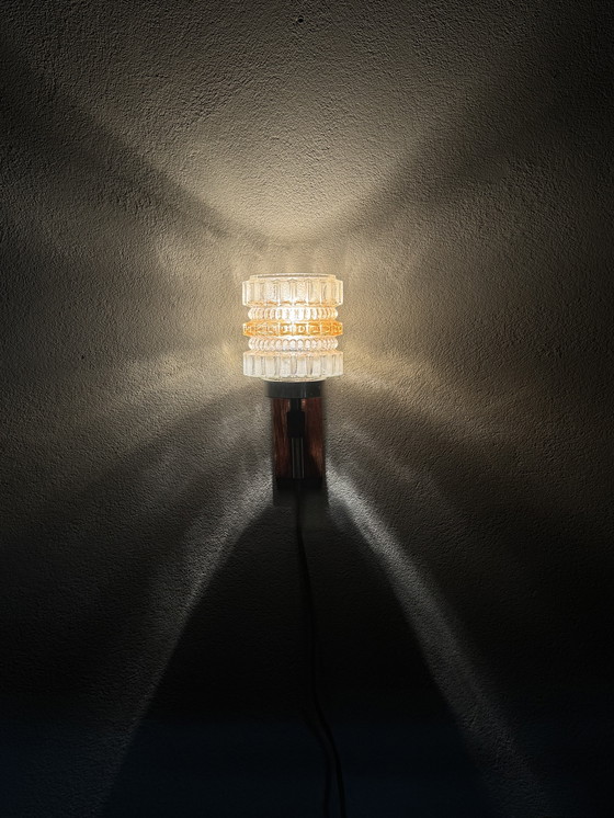 Image 1 of Vintage wall lamp with glass and wood