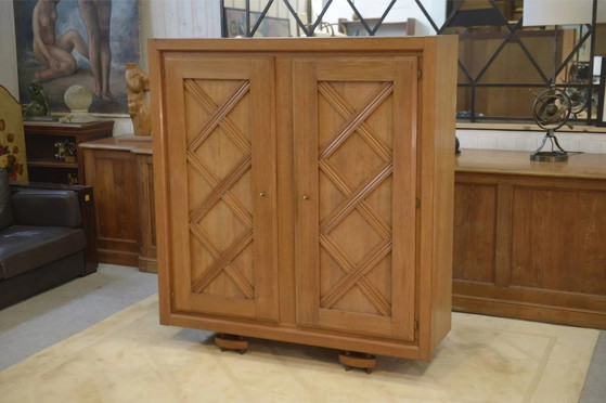 Armadio in rovere biondo con motivo a tratteggio incrociato geometrico degli anni '40. – Vintage (photo 15 of 15)