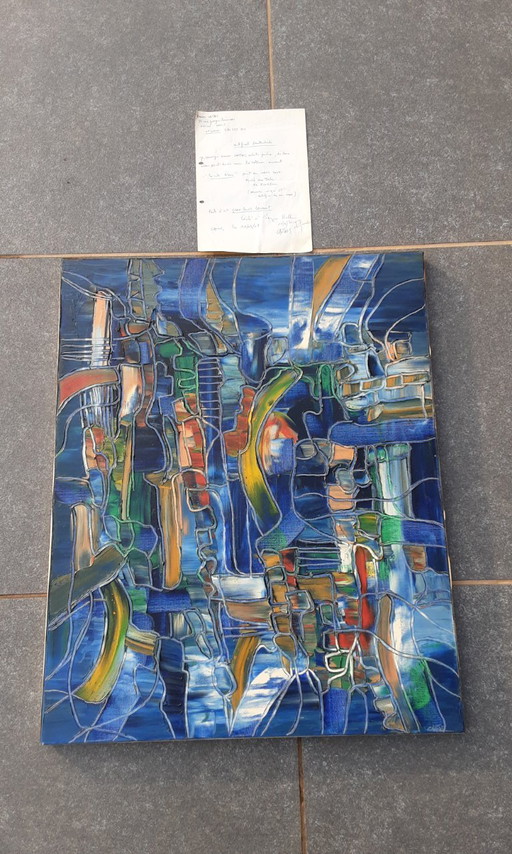 Dipinto La città blu, 2007, Bruno Cantais, 81 x 65 cm, certificato.