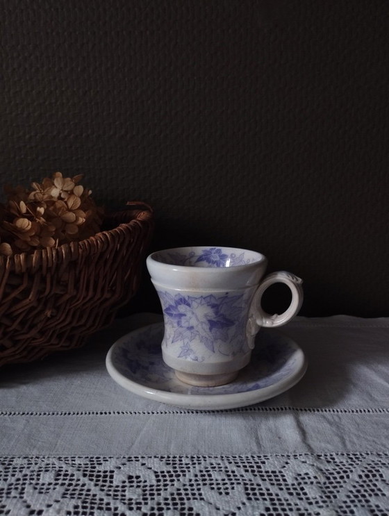 Image 1 of Taza y platillo brasero "Bryona" antiguo de Sarreguemines