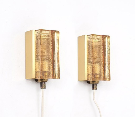 Appliques murales vintage Vitrika, laiton et verre Atlantic