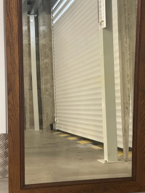 Large antique curved oak mirror, beveled glass, 138 × 83 cm, Wood, Brown (photo 5 of 15)