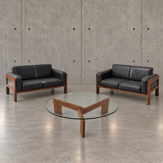 2 x rarissimo divano Bastiano in palissandro e pelle nera italiano Mid-Century, 1ª edizione, Afra Tobia (photo 3 of 3)