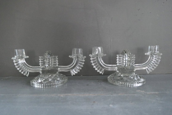 Image 1 of Art Deco Feigl & Morawetz pressed glass candlestick 2x
