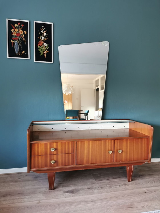 Vintage mid-century dressoir / kaptafel – Hout, Glas (photo 2 of 10)
