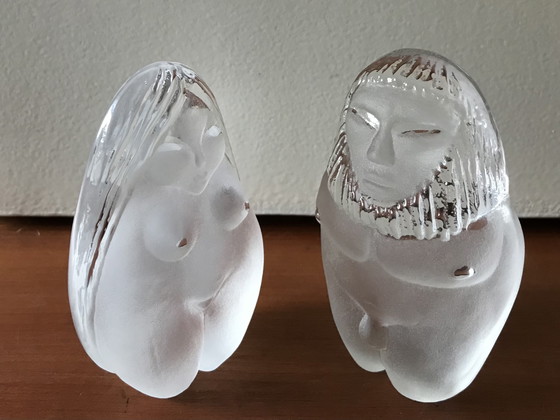 Image 1 of 2 beeldjes Adam en Eva van kristal 