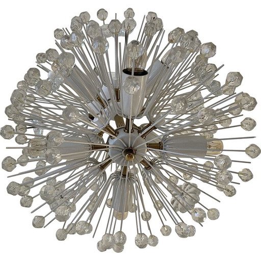 Lámpara colgante vintage de cristal y latón bohemio de Emil Stejnar, Austria, 1960