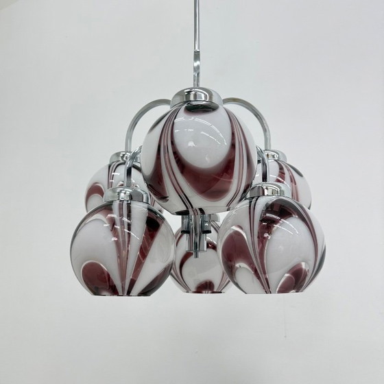 Image 1 of XL Italian purple and white murano glass swirl chandelier , 1970s