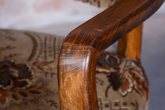 Set van twee originele art-deco fauteuils, van Jules Leleu, Beech, Frankrijk, jaren 1930. – Velvet, Wood (photo 3 of 9)