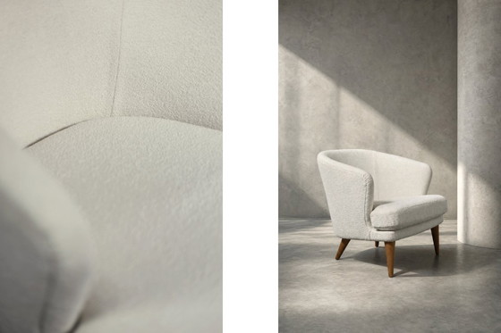 Image 1 of Low Mid-Century Scandinavian Modern Oak & Fabric Armchair with Rounded Backrest, 1960s