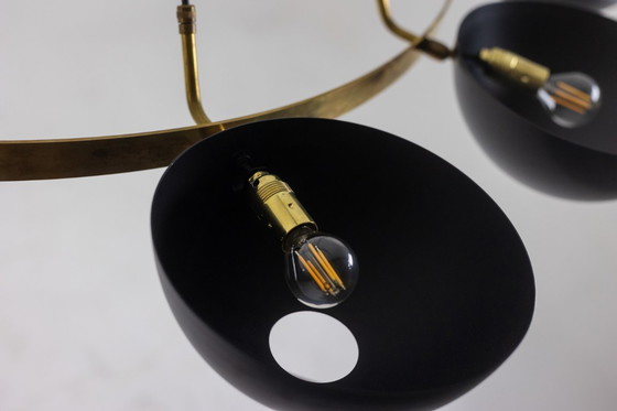 Image 1 of Lampadario o sospensione, 10 luci, ottone e lacca nera, contemporaneo