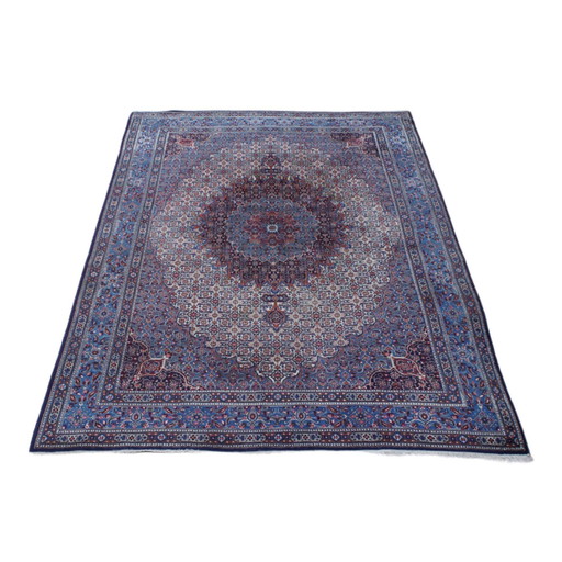 Grand tapis d'Orient bleu noué à la main 343x223cm