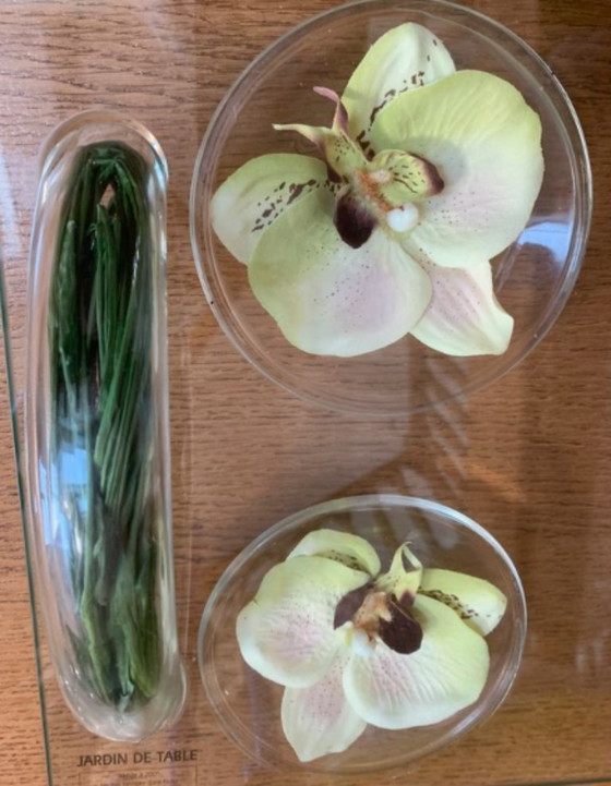 Image 1 of Vassoio rettangolare trasparente decorato con orchidee