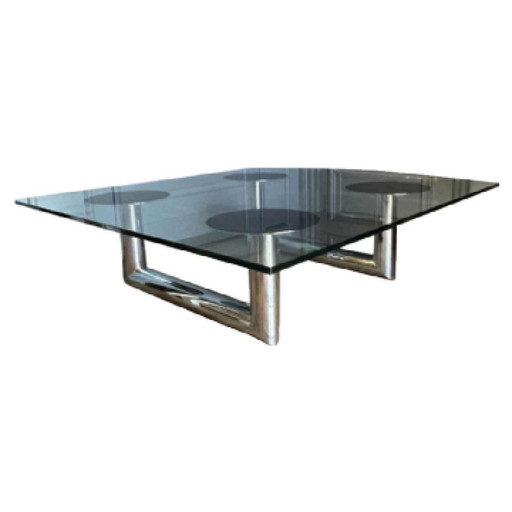 Grande table basse/de salon carrée italienne en acier tubulaire chromé, années 1970