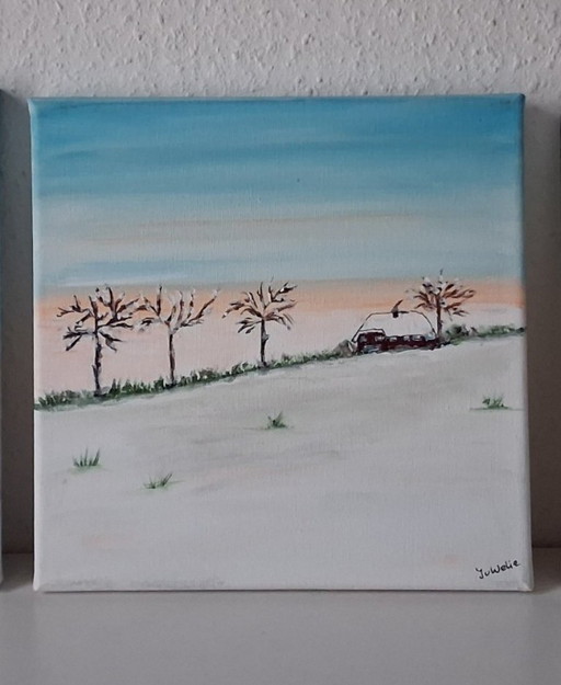 Peintures de paysages d'hiver, ensemble de trois