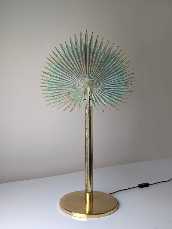 Monumental Valenti Fan Palm Bronze and Brass Table Lamp, 1970s (photo 5 of 20)