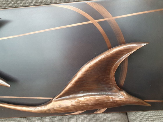 Handmade Vintage Wall Panel with Copper Relief Depicting Birds – Wall decoration, Wood (photo 4 of 5)