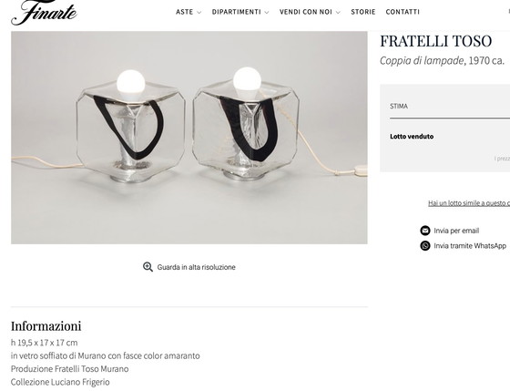 Image 1 of Par de lámparas de cristal soplado de Murano, Murano, Italia, década de 1970