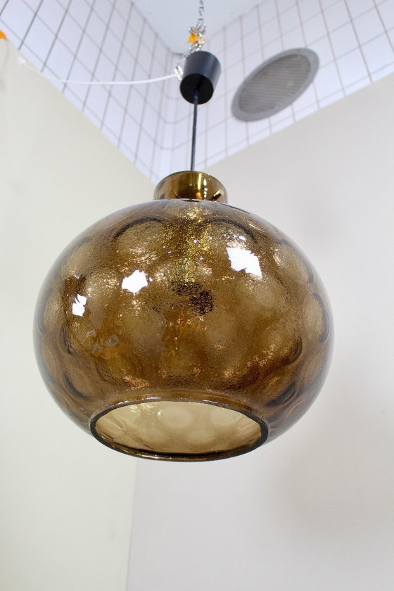 Image 1 of Lampada a sospensione in vetro fumé dal design vintage