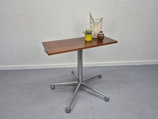 Vintage television table. Mobile side table. Chrome/teak.