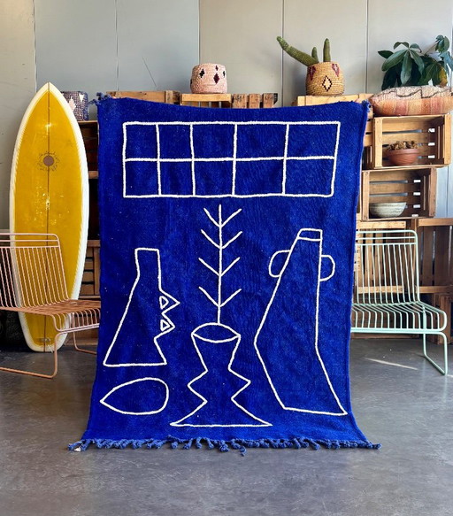 Handmade Moroccan Majorelle Blue Wool Rug – 110 × 170 cm