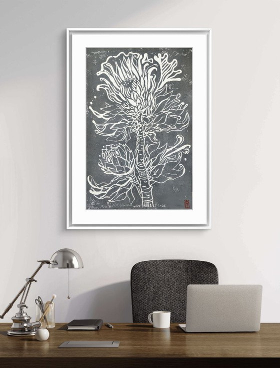 Image 1 of Protea Linocut – A3 Botanical Art Print 
