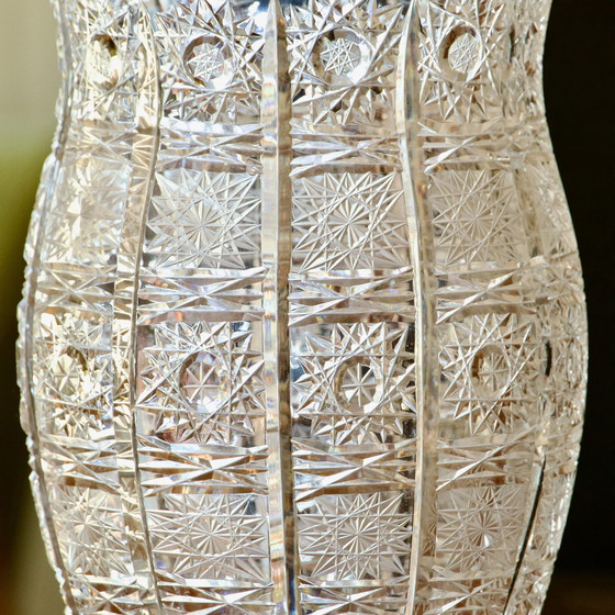 Image 1 of Large Antique Bohemian Crystal Vase Hand-Cut Queen's Lace