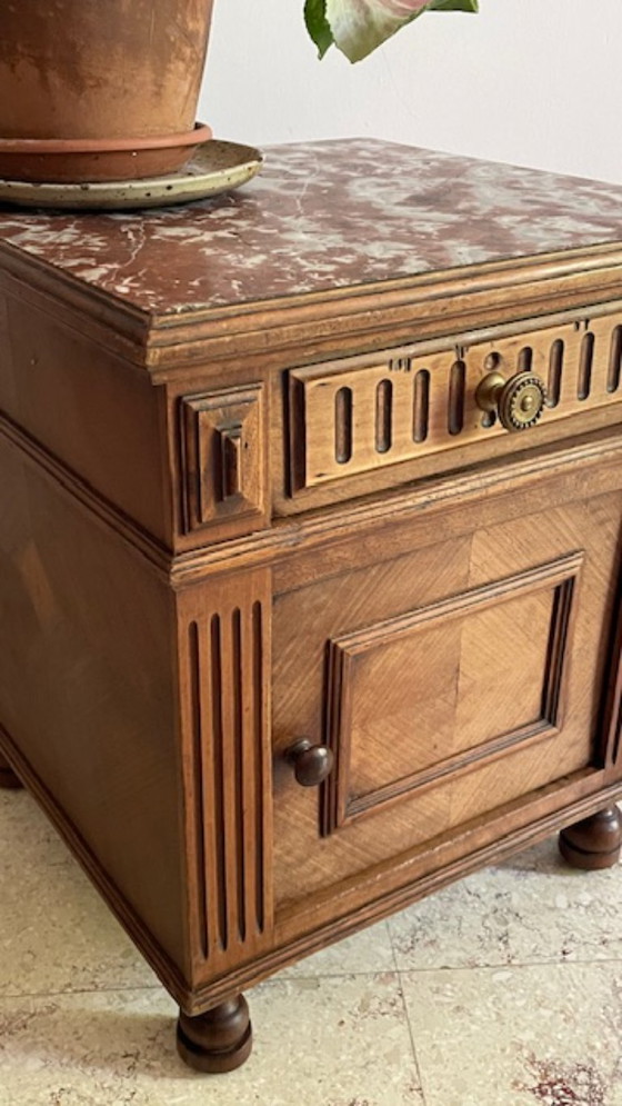 Image 1 of TABLE de Chevet Ancienne Bois et MARBRE