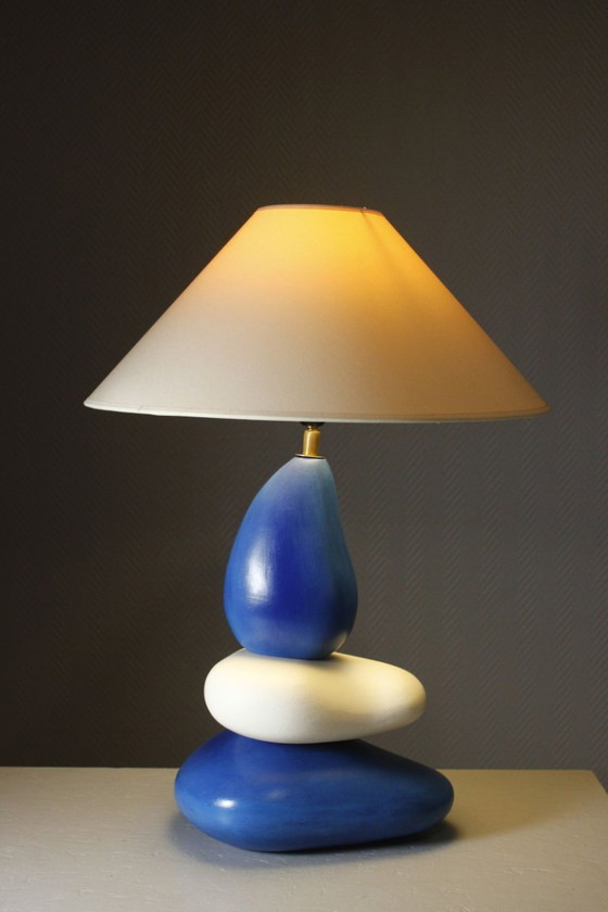 François Chatain - Large Pebble Ceramic Vintage Post-Modern Design Lamp 1990s, Table lamps, White (photo 2 of 12)