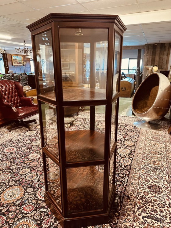 Antique hexagonal mahogany display cabinet with cut glass – Wood (photo 4 of 11)