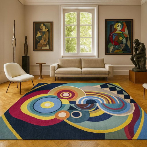 Sonia Delaunay Rythme (1938) Handgewebter Wandteppich | Moderner Kunstteppich (118 × 98 Zoll) (photo 2 of 8)