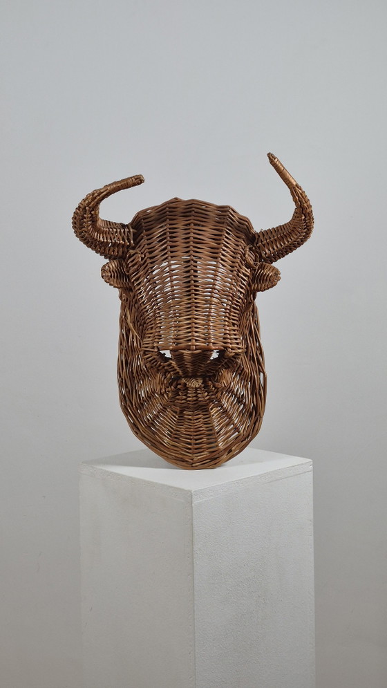 Busto Testa di Toro in Rattan Vintage Mid Century da Parete – Oggetti decorativi, Vimini (photo 13 of 13)